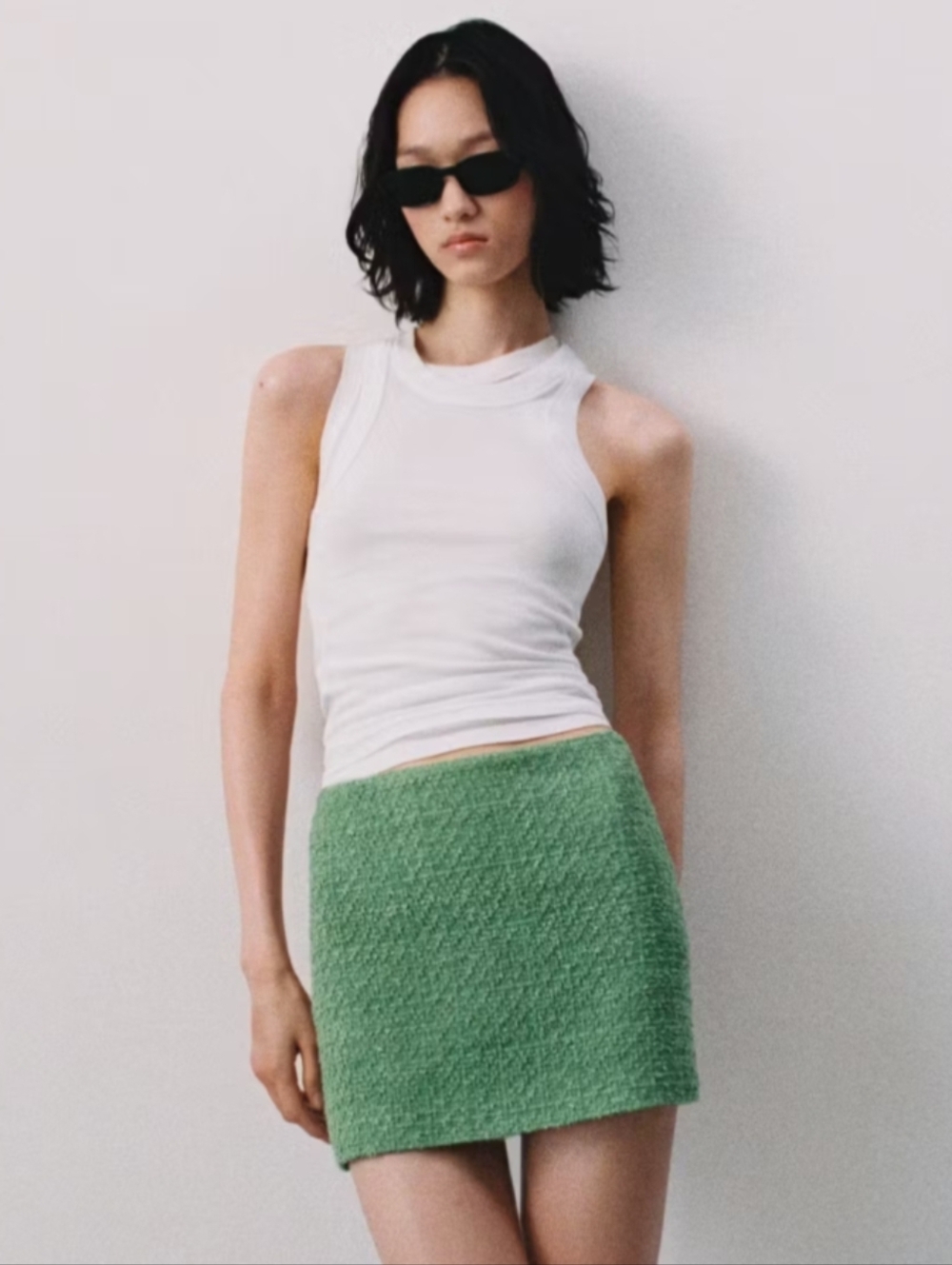 MNG Mango Green Tweed Textured Mini Skirt Size L/G New with Tags